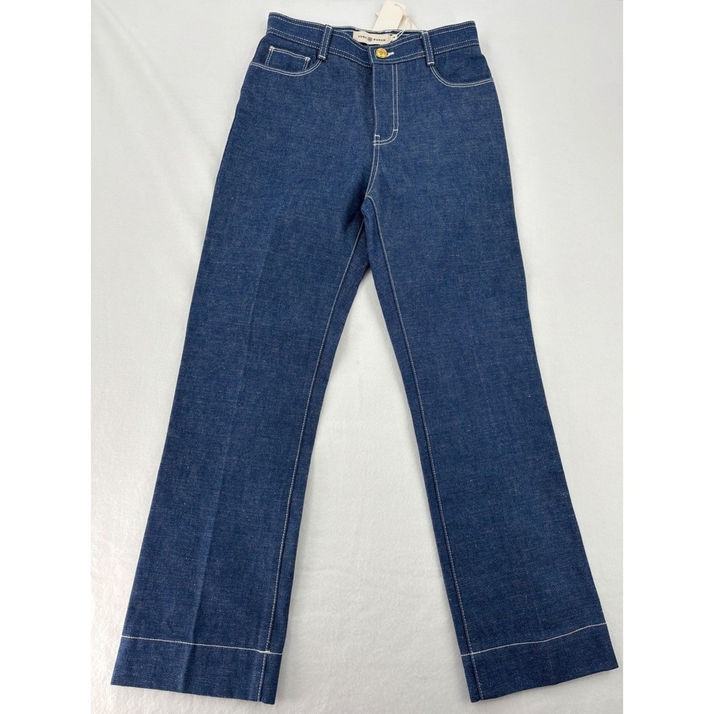 Tory Burch Cropped Denim Jeans Womens 25 Blue Contrast Stitch High Rise 88869 - Picture 3 of 14